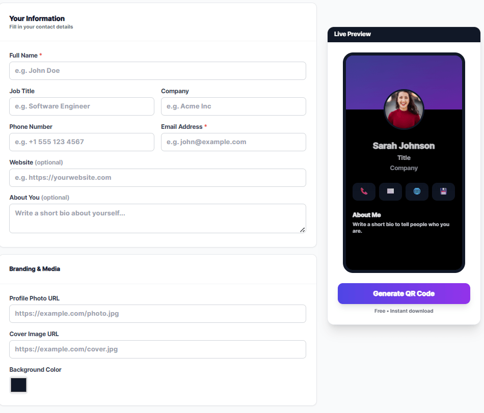 PrimeNotepad Digital Business Cards QR Code builder