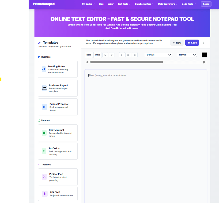 PrimeNotepad Online Notepad Editor