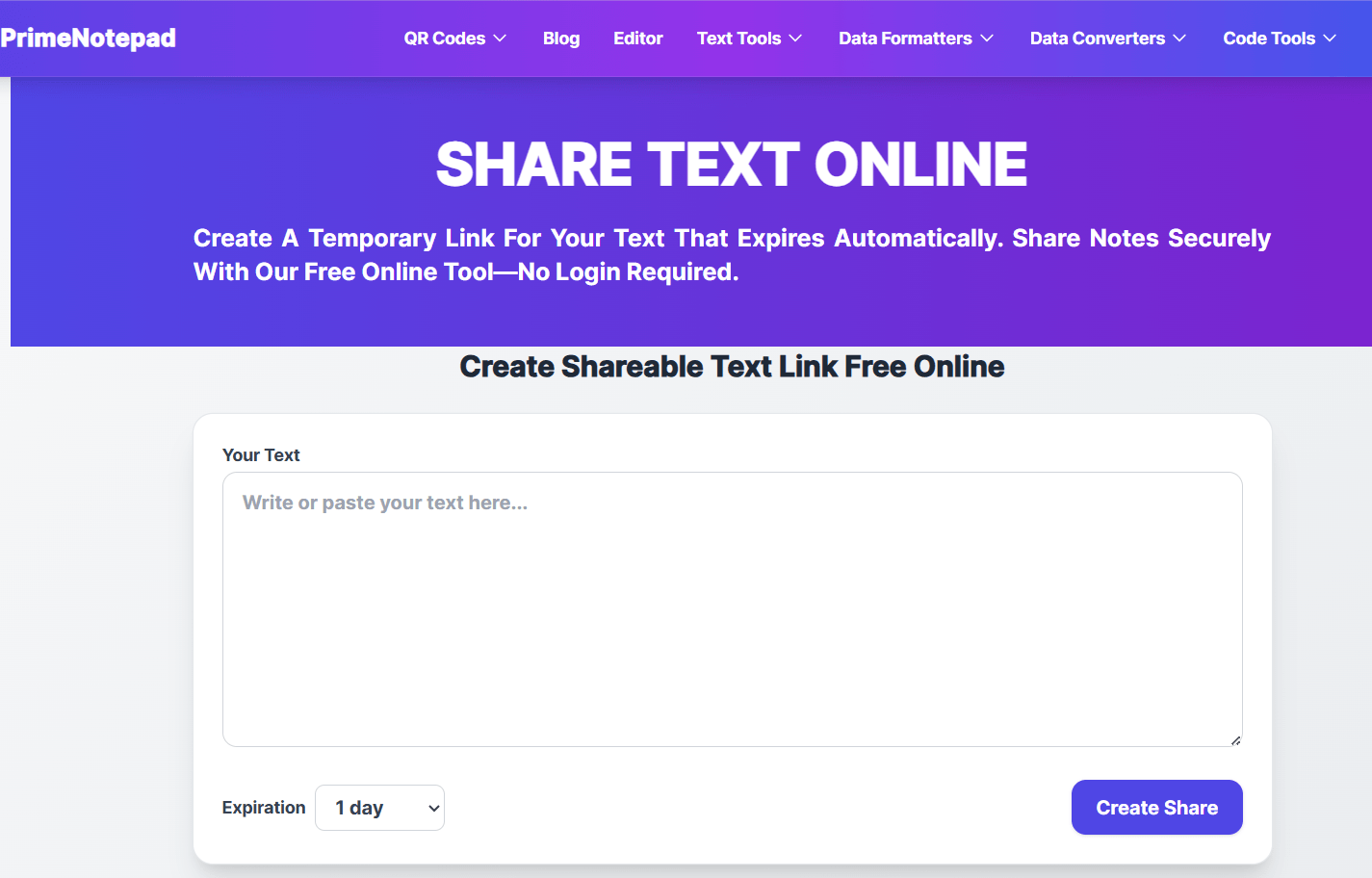 PrimeNotepad Share text online